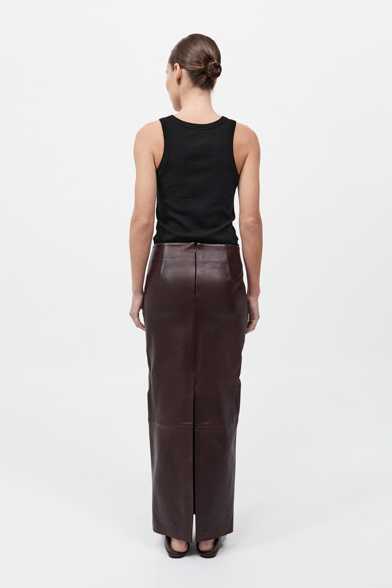 Leather Column Skirt - Bordeaux - 6