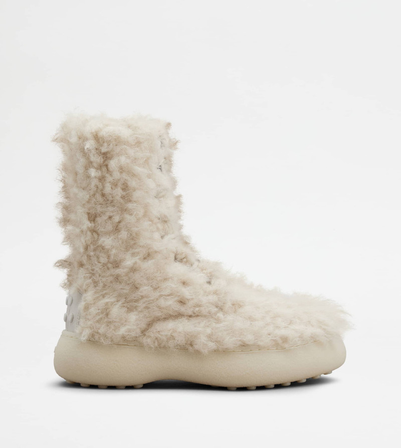 TOD'S W. G. LACE-UP ANKLE BOOTS IN FAUX FUR - WHITE 1