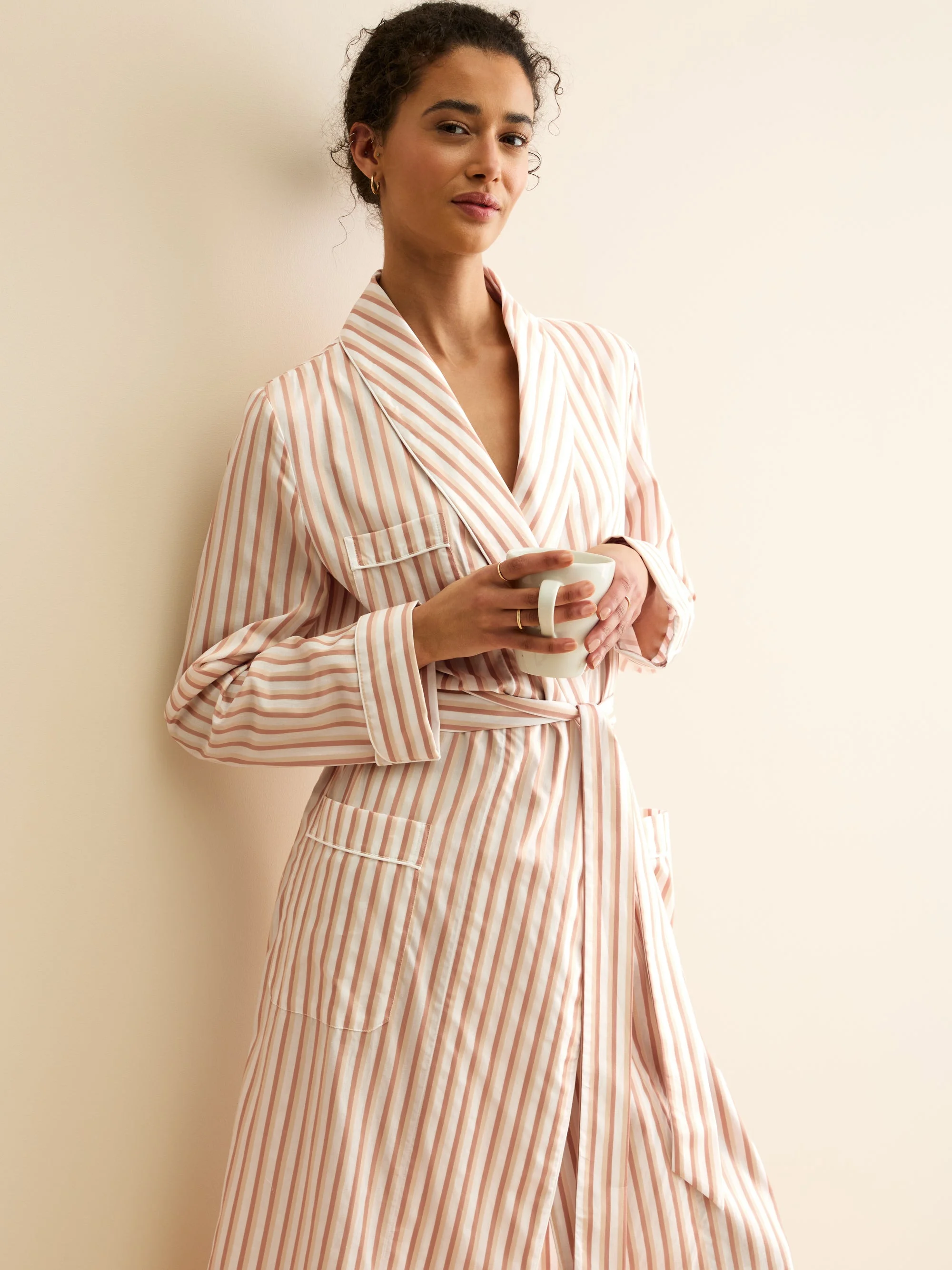 Women's Robe Capri Cotton Batiste Fawn Stripe - 1