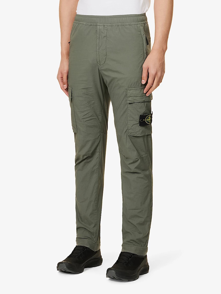 Logo-badge tapered-leg stretch-cotton cargo trousers - 3