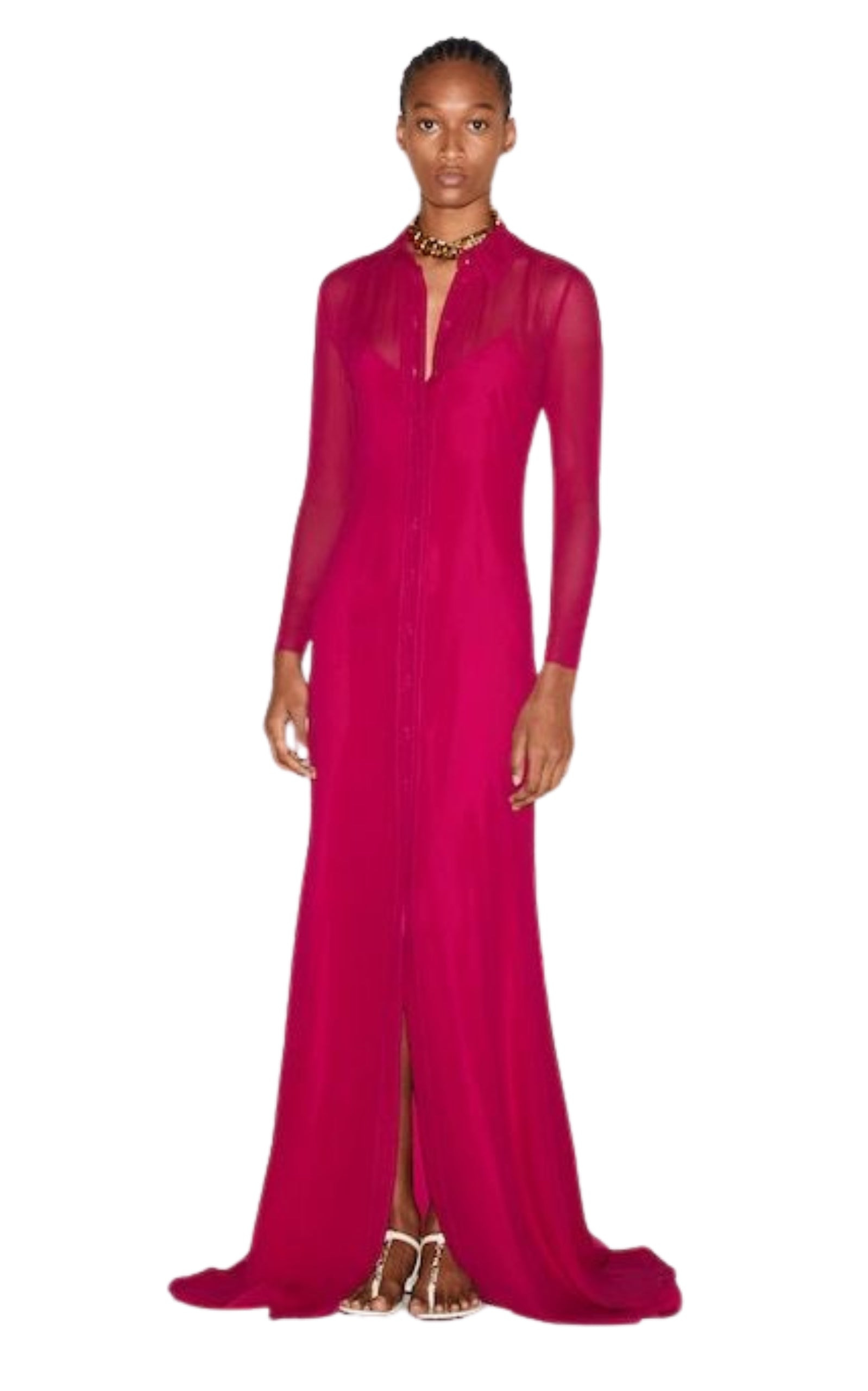 Gucci Fuchsia Silk Maxi Shirt Dress - 4