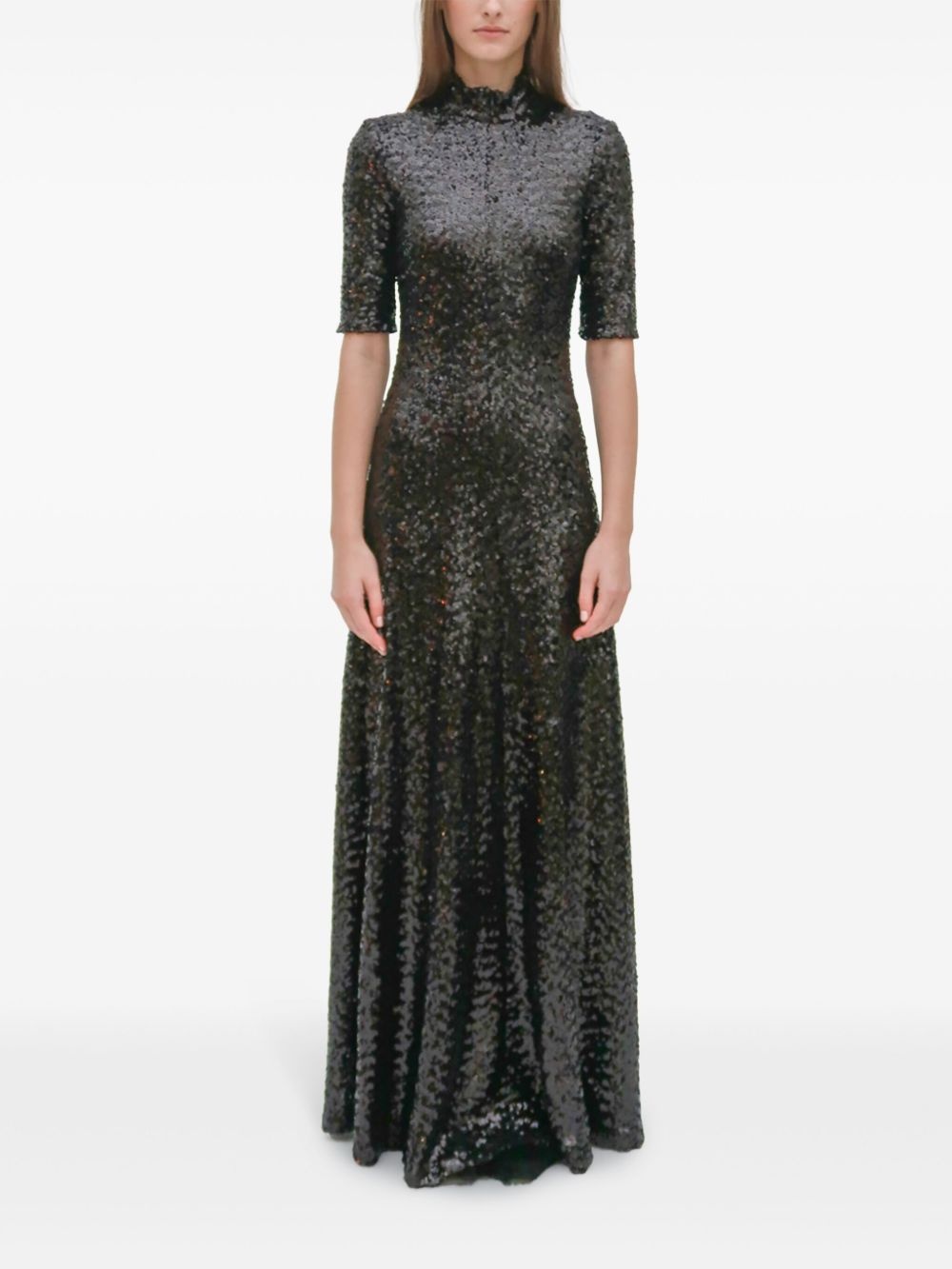 zip-up turtleneck gown - 4