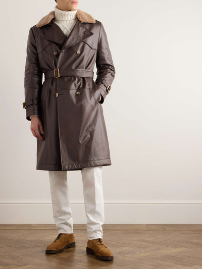 Brunello Cucinelli Double-Breasted Shearling-Trimmed Leather Trench Coat outlook