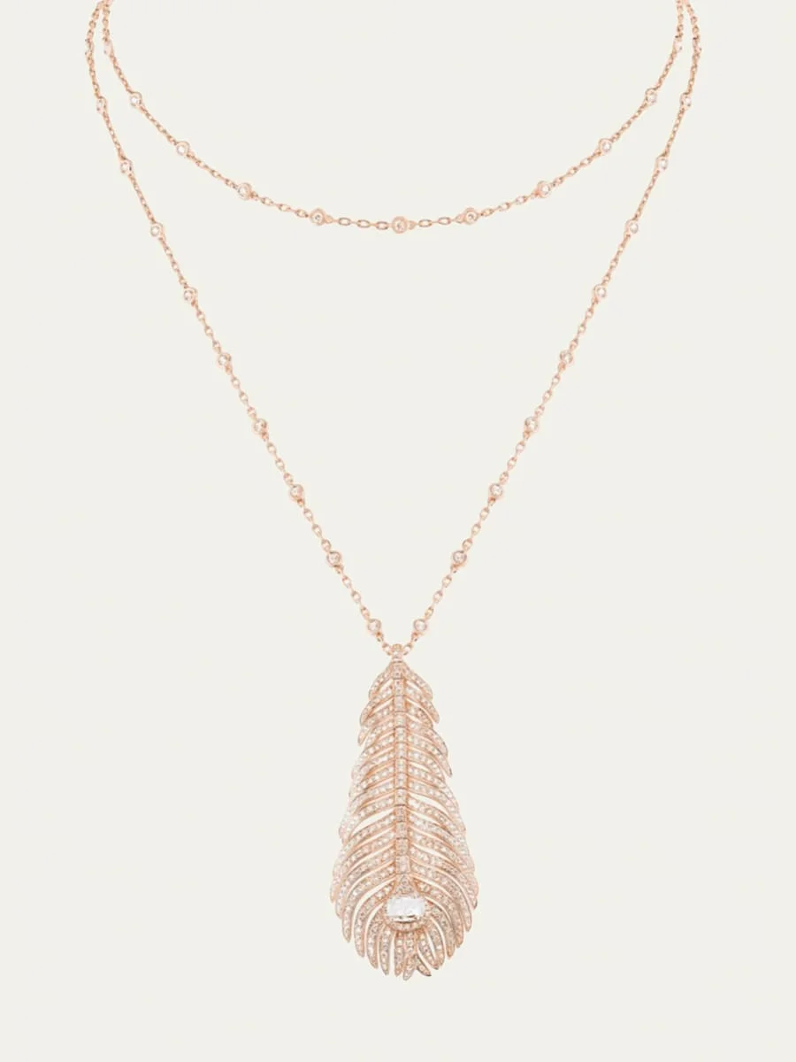 Plume de Paon 18K Pink Gold Diamond Pendant Necklace - 1