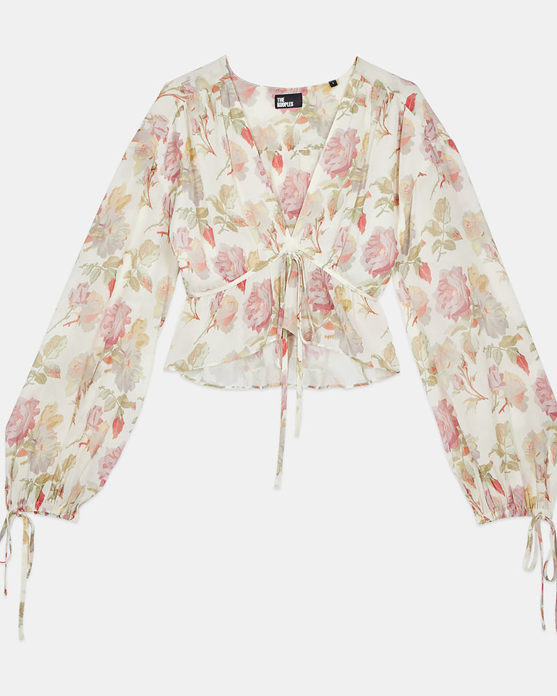 FLORAL PRINTED SILK TOP WITH RUFFLES 1