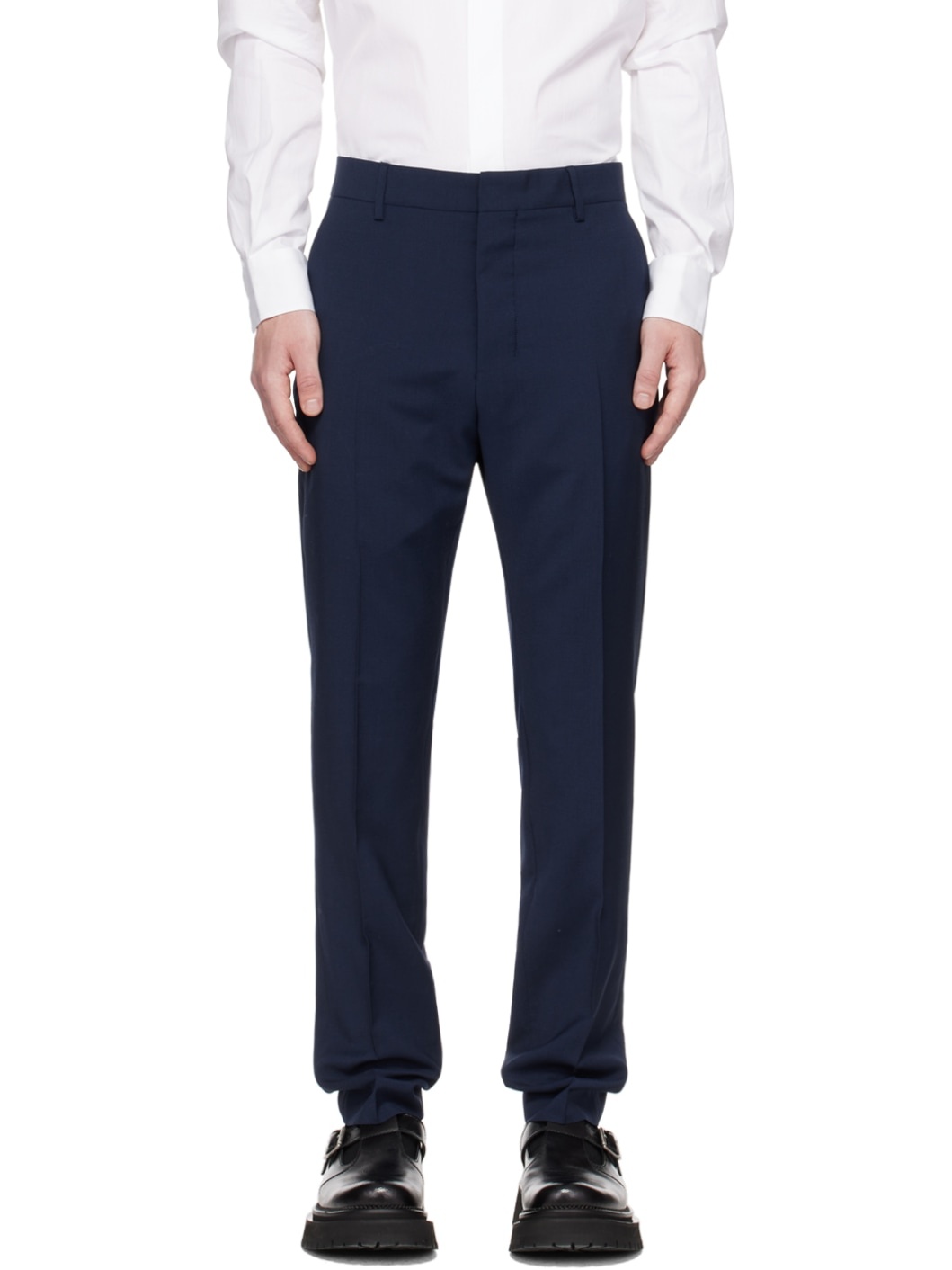 Navy Cigarette Fit Trousers - 1