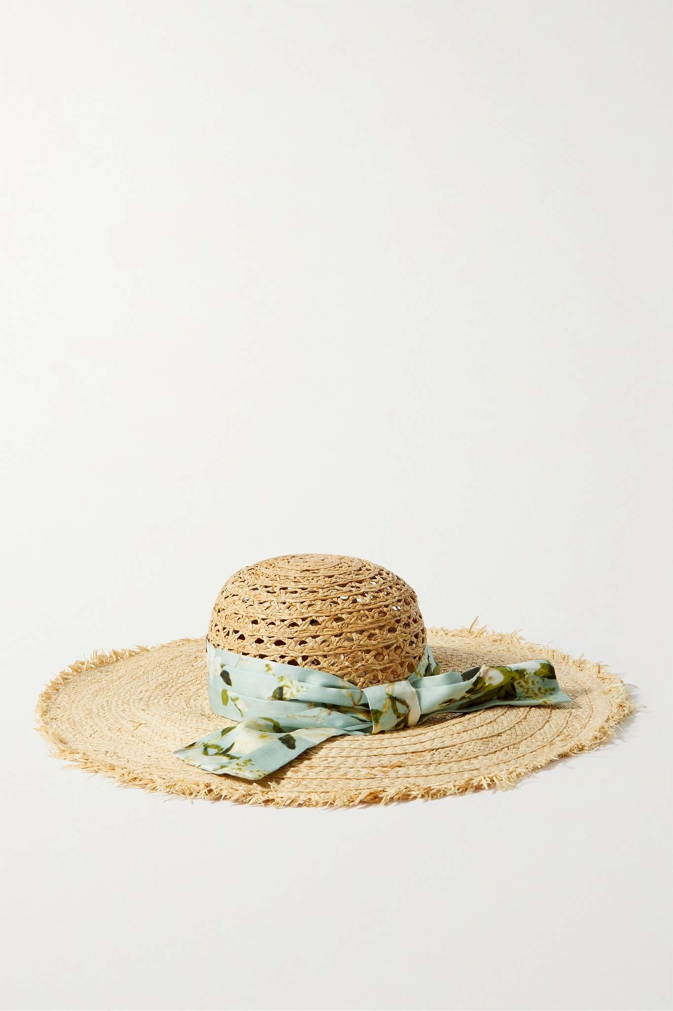 Floral-print cotton-trimmed raffia sunhat - 3