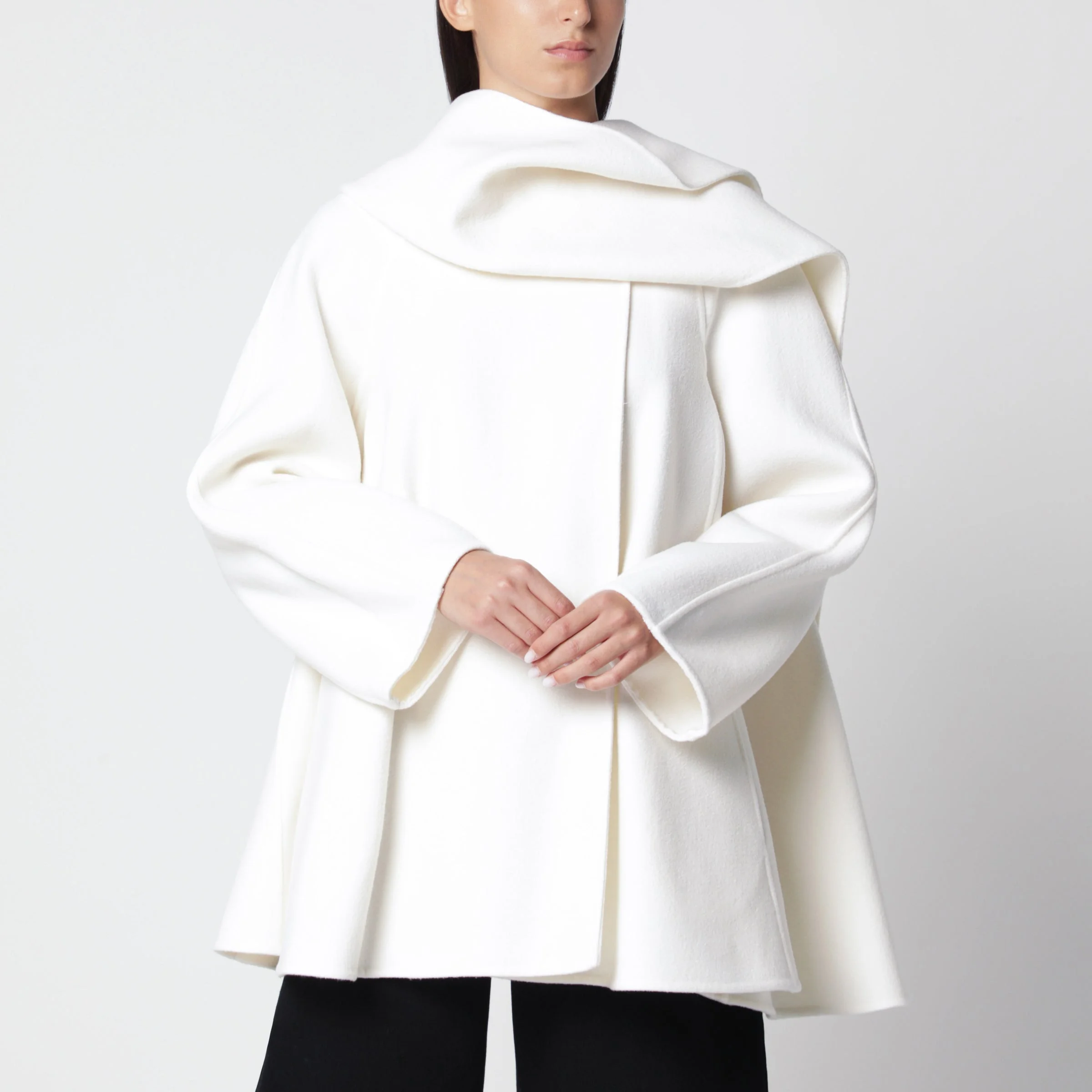 Cream wool coat with scarf - 1