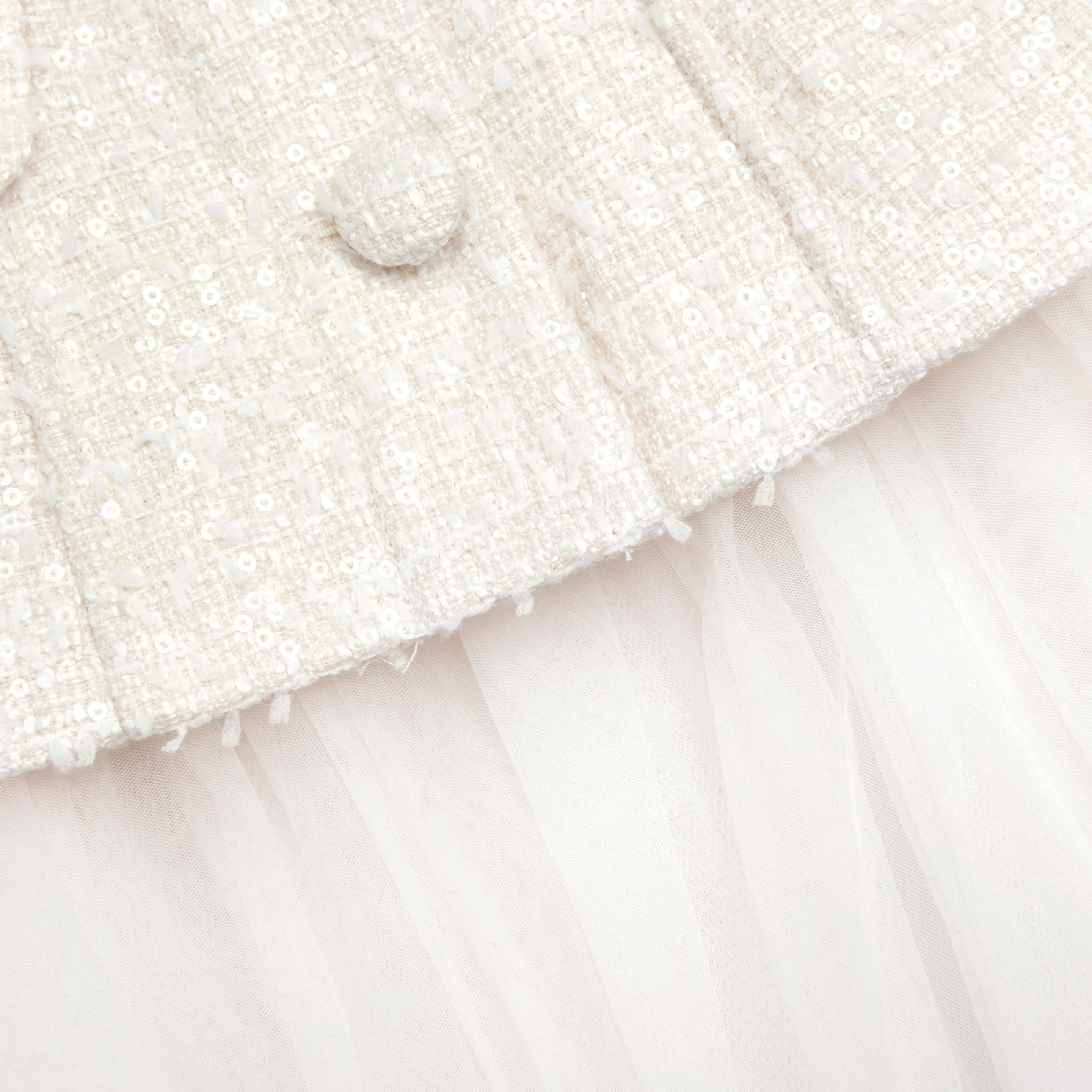 Cream Boucle Tulle Midi Dress - 5