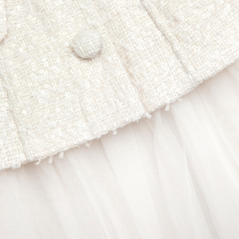 Cream Boucle Tulle Midi Dress 5