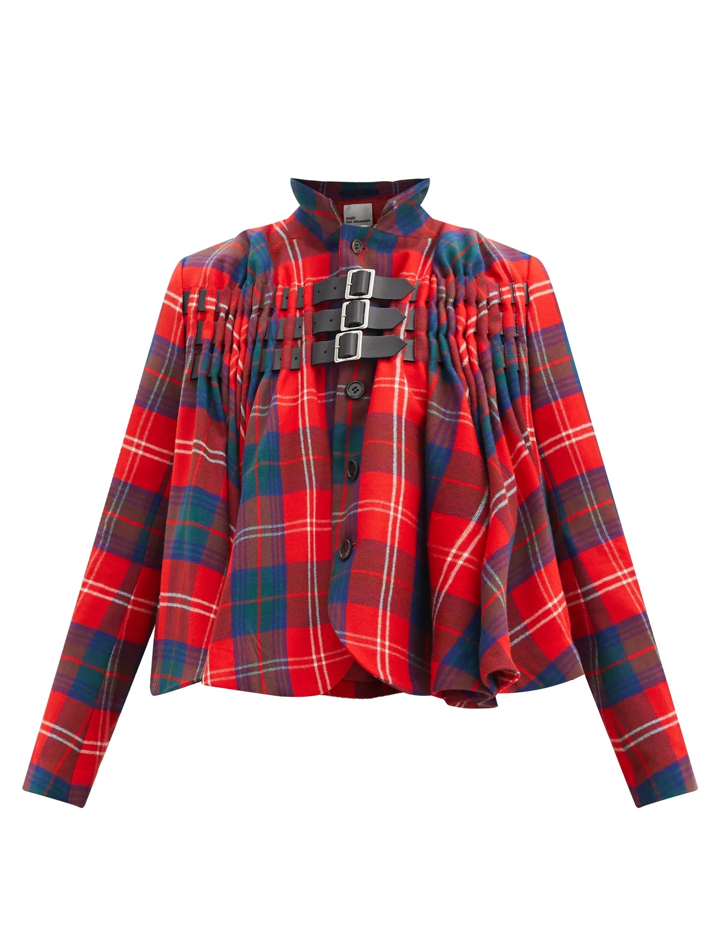 Buckle-strap tartan wool-blend jacket - 1