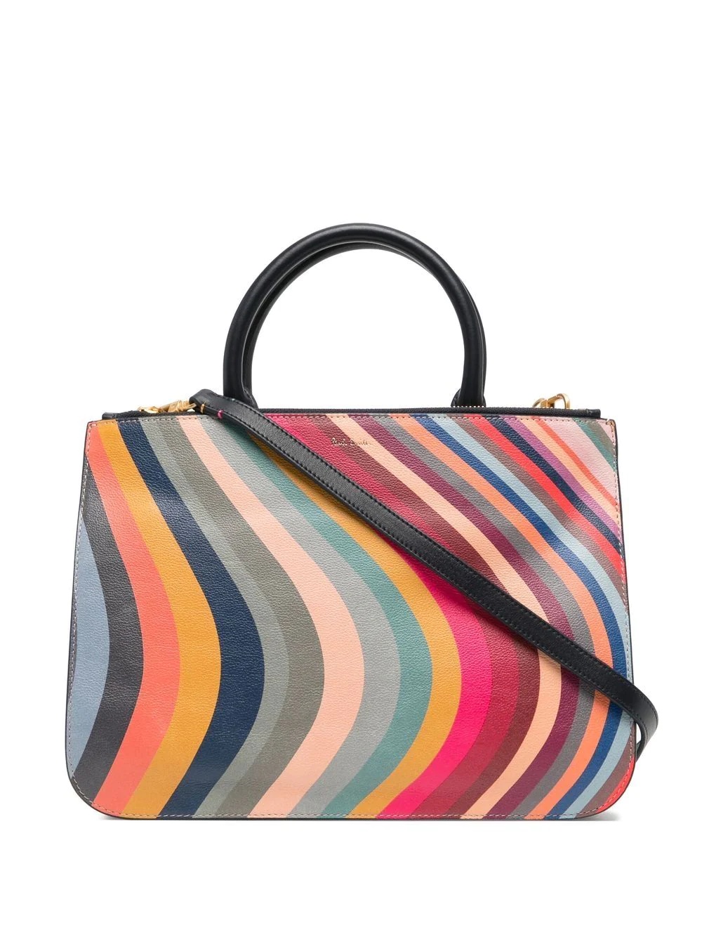 stripe-print leather shoulder bag - 1