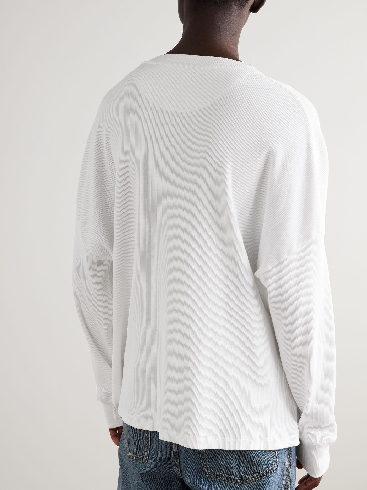 Oversized Logo-Embroidered Ribbed Cotton T-Shirt White - 4