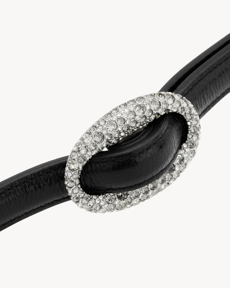 SAINT LAURENT OVAL CRYSTAL BUCKLE THIN BELT IN SMOOTH LEATHER outlook