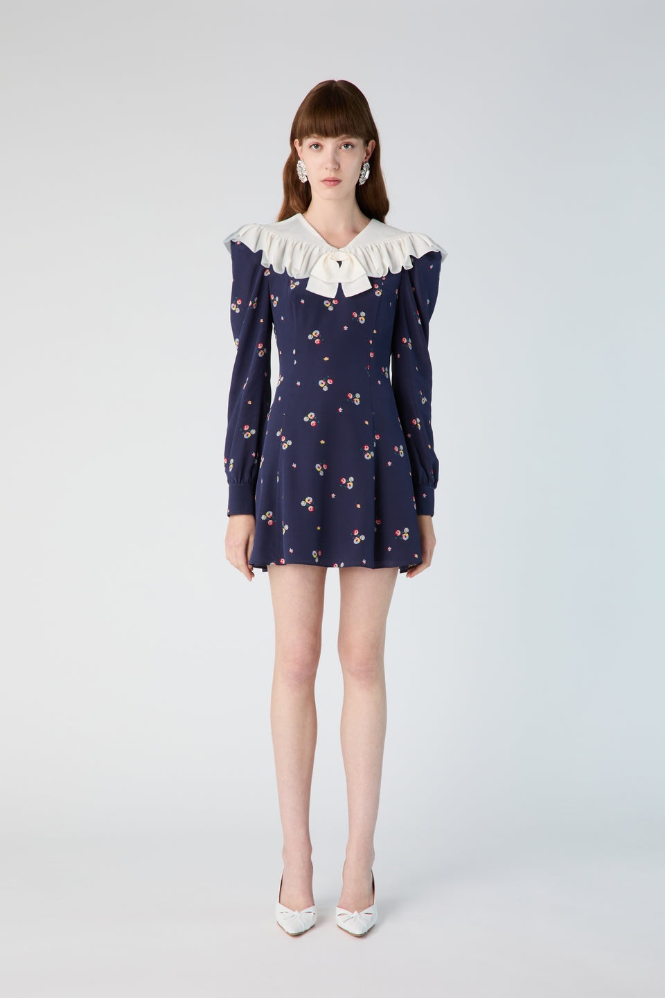 FLOWER PRINT SILK MINI DRESS WITH COLLAR - 4