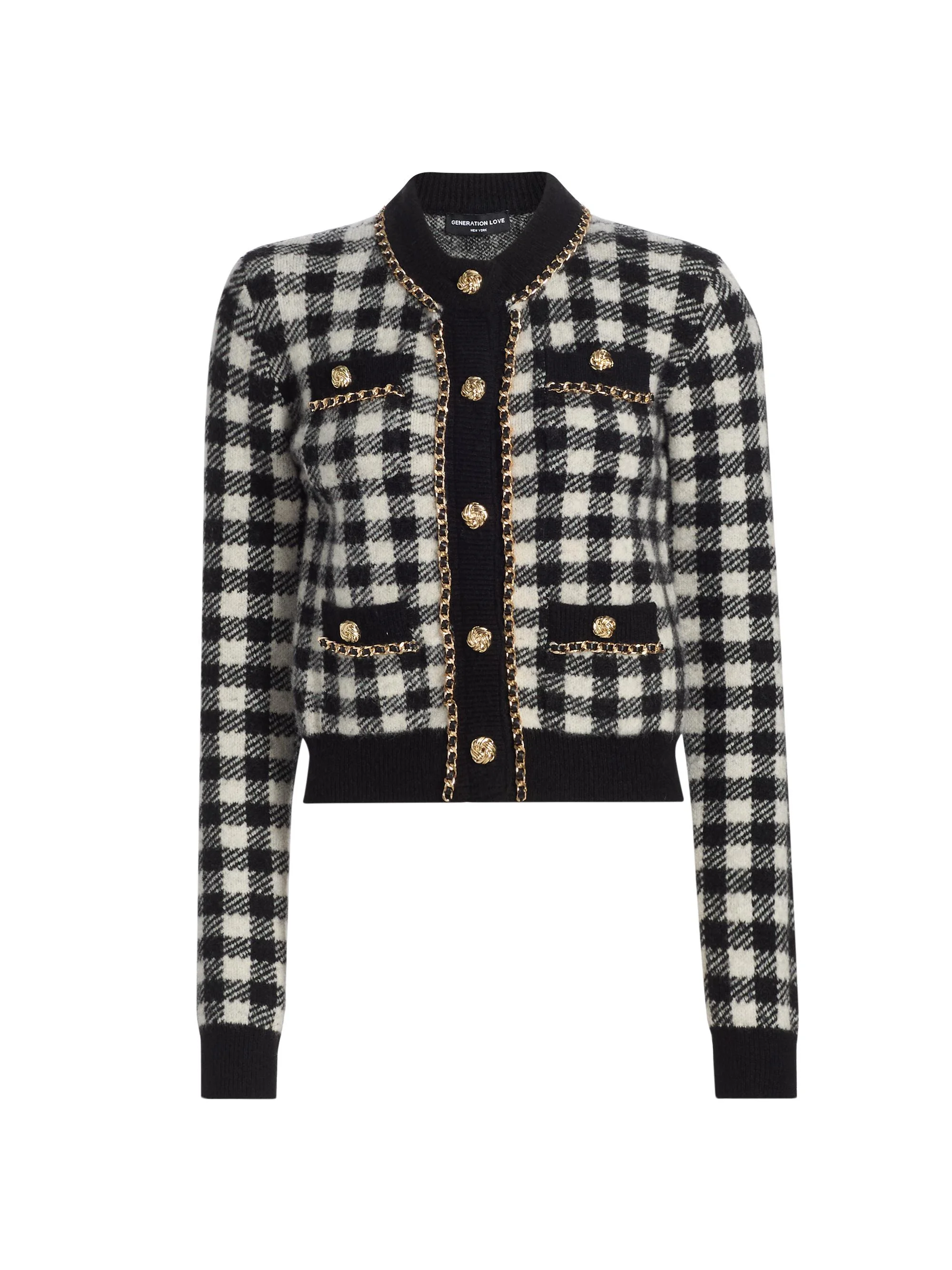 Women's Selma Checked Jacquard Cardigan - Black Ivory - 1