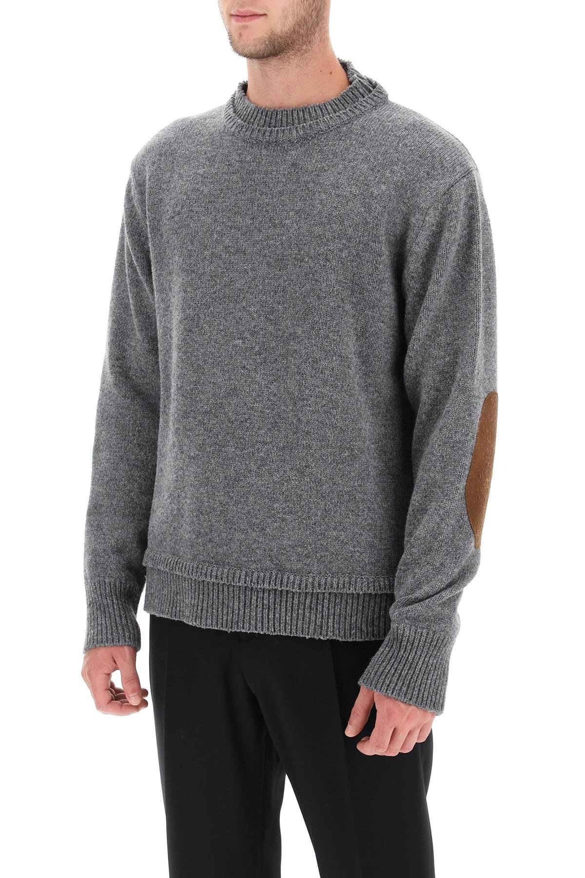 CREW NECK SWEATER WITH ELBOW PATCHES - 5