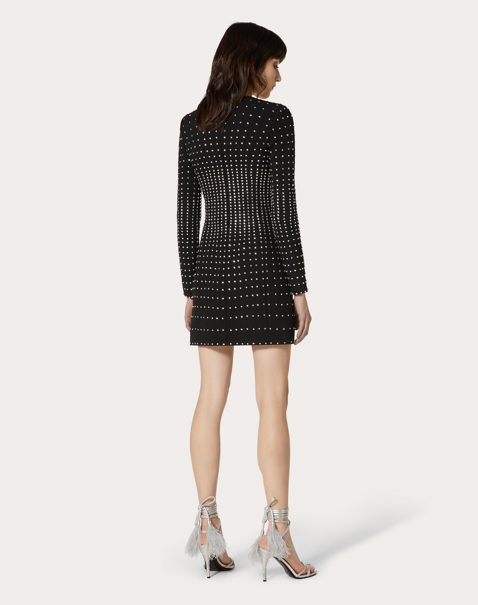 Short Embellished Technical Double Wool Dress - 4