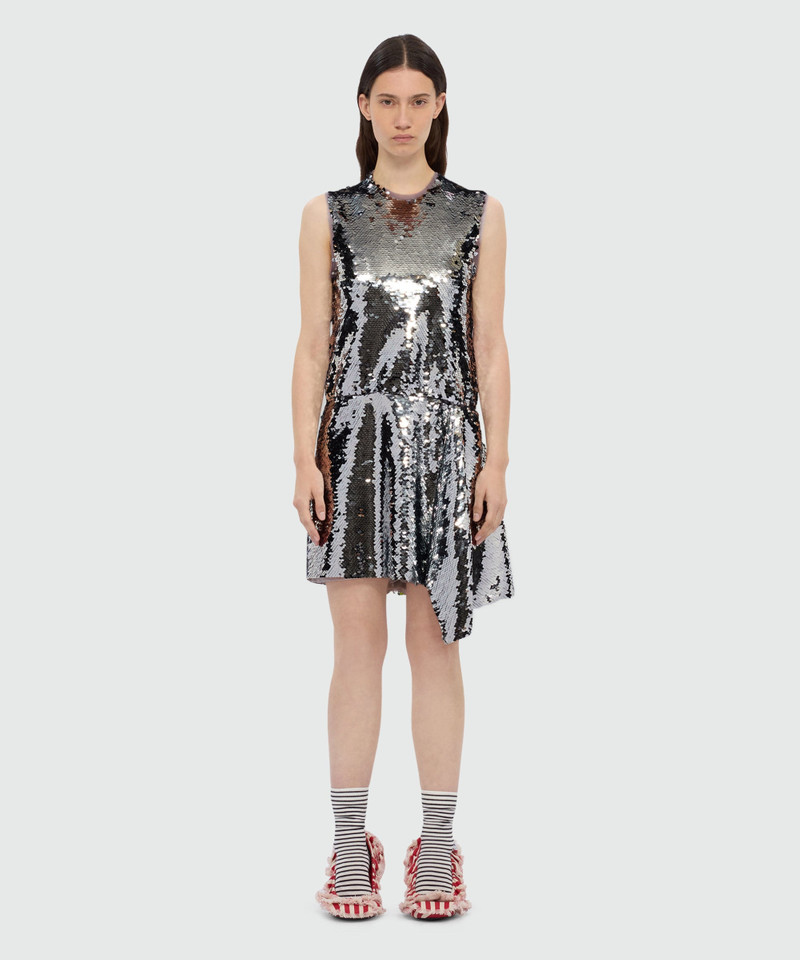 MSGM Silver asymmetrical sequin dress. outlook