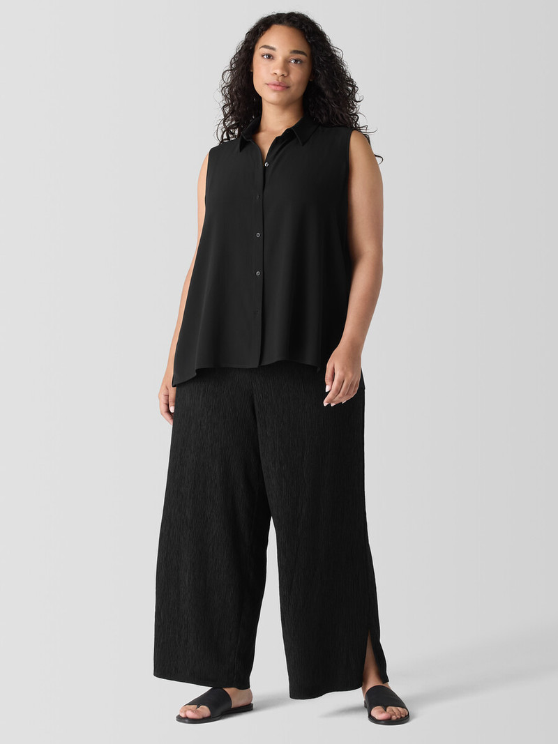 Silk Georgette Crepe Classic Collar Sleeveless Shirt 6