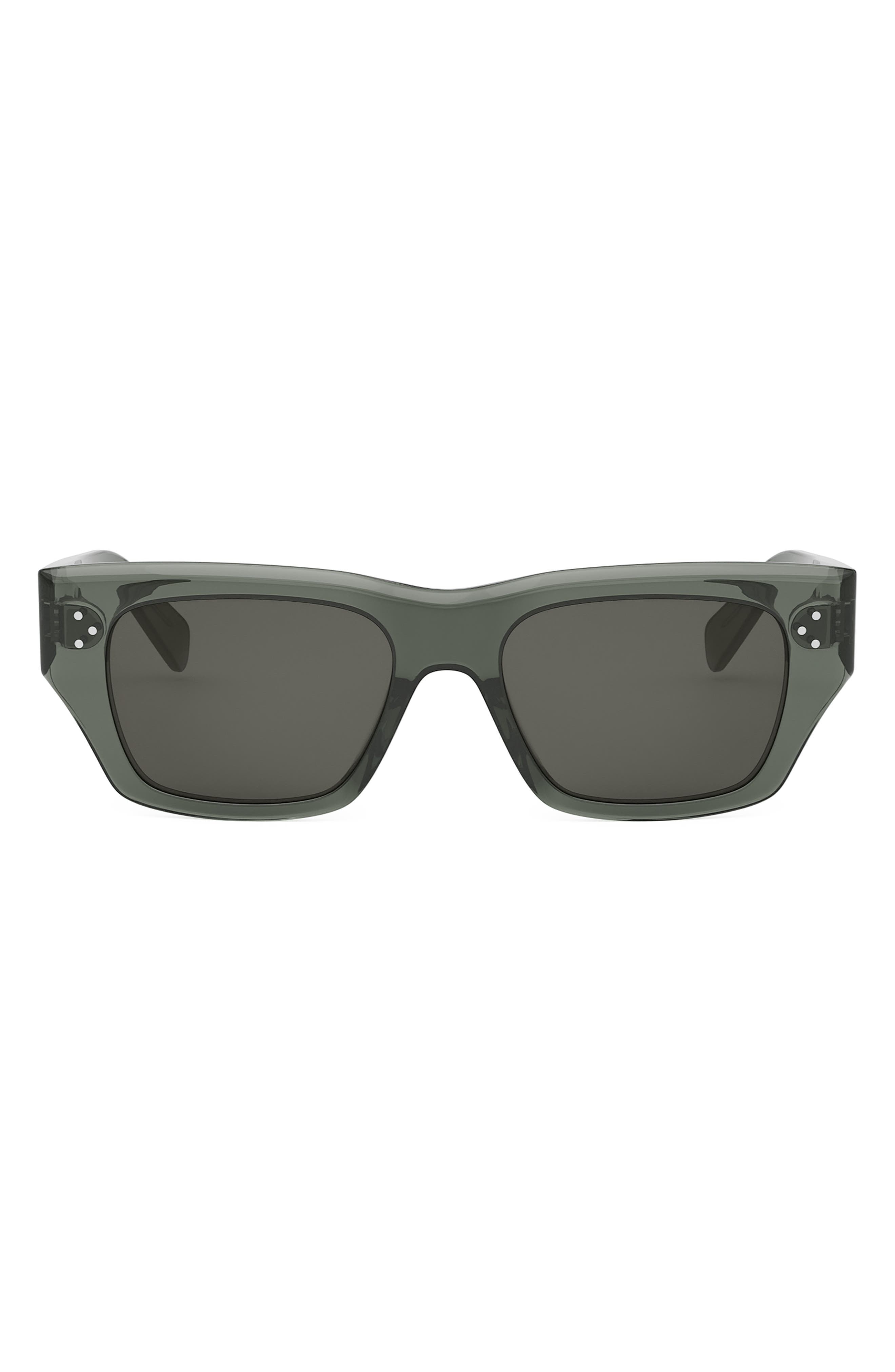 CELINE Bold 3 Dots 53mm Geometric Sunglasses in Light Green /Smoke at Nordstrom - 1
