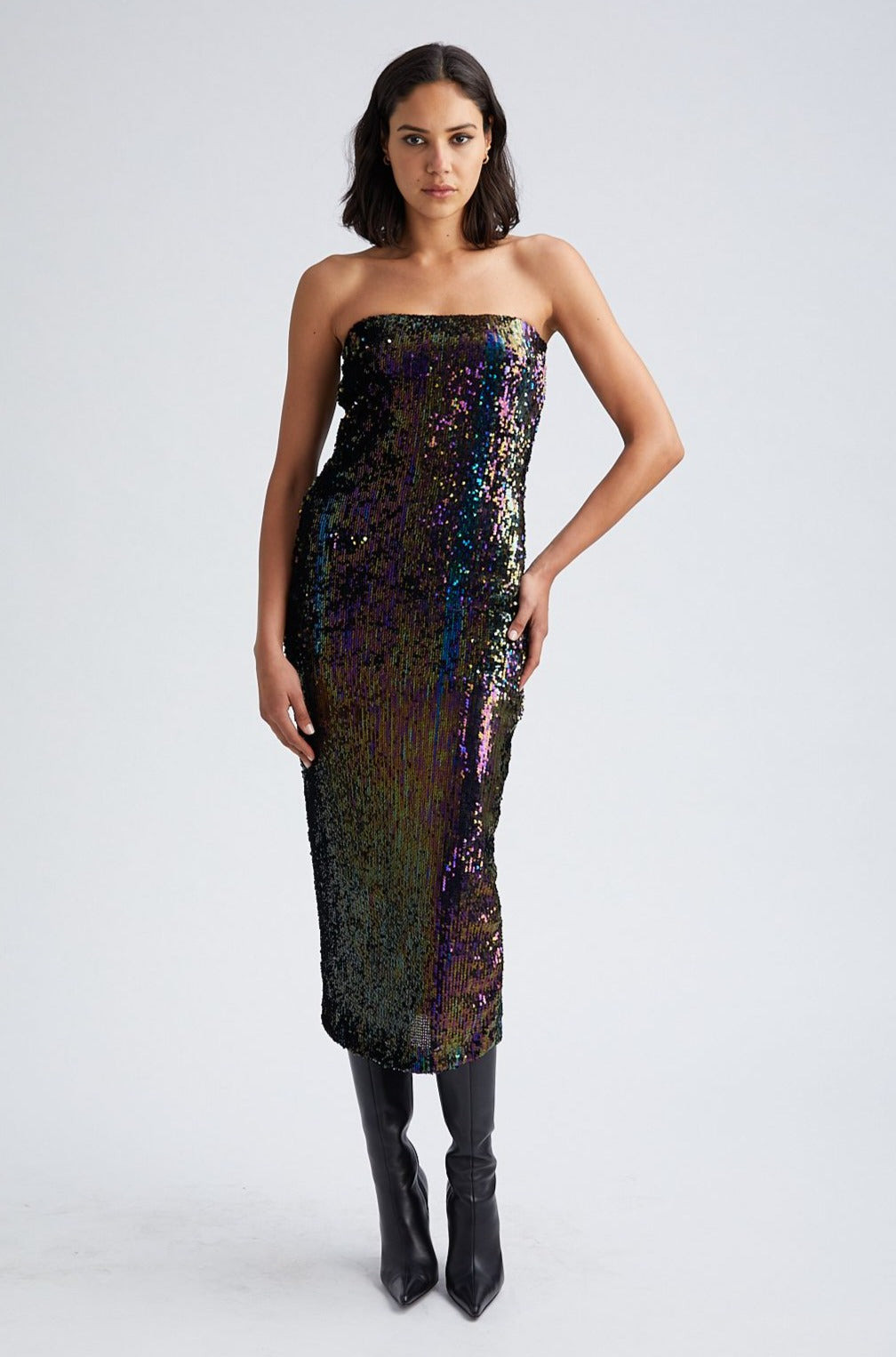 MULTI COLOR SEQUIN TUBE DRESS - 5