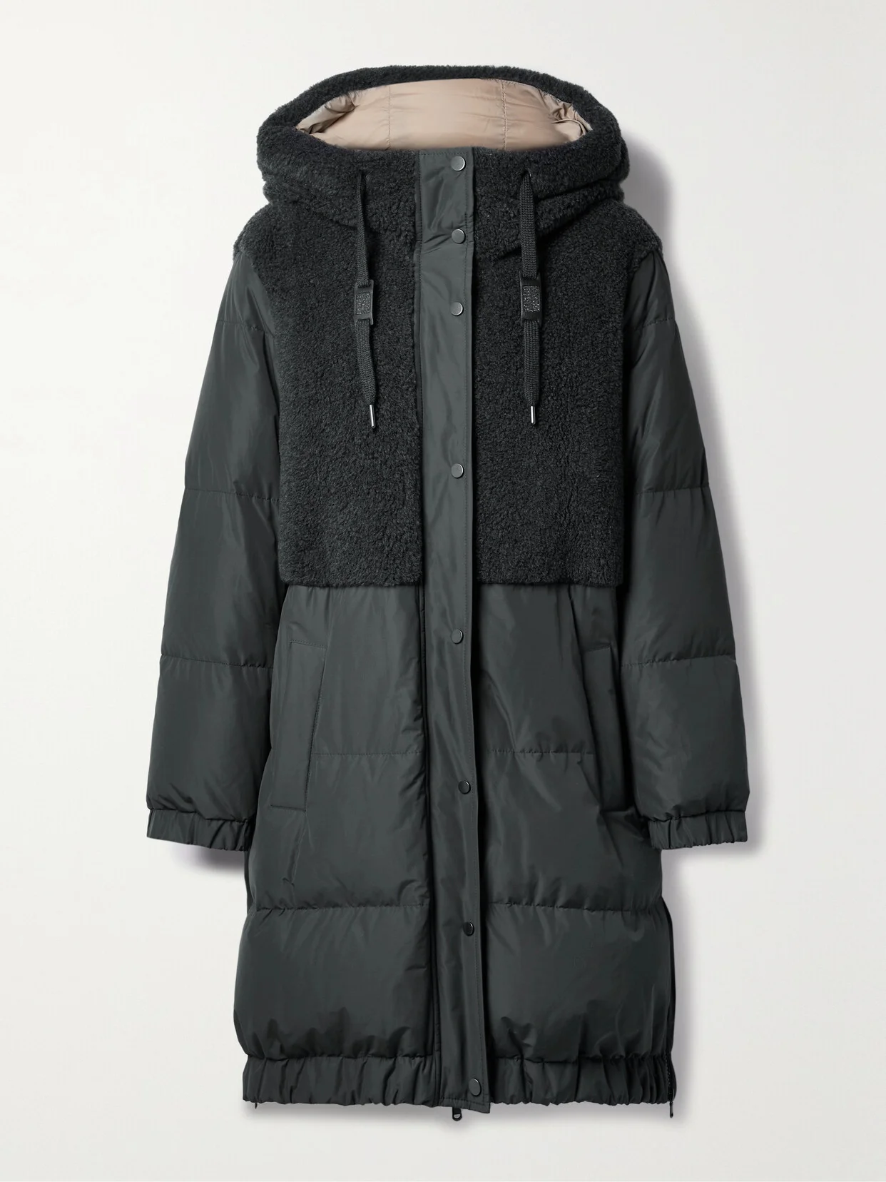 Hooded Bead-embellished Quilted Wool-blend Fleece-trimmed Shell Coat - 1