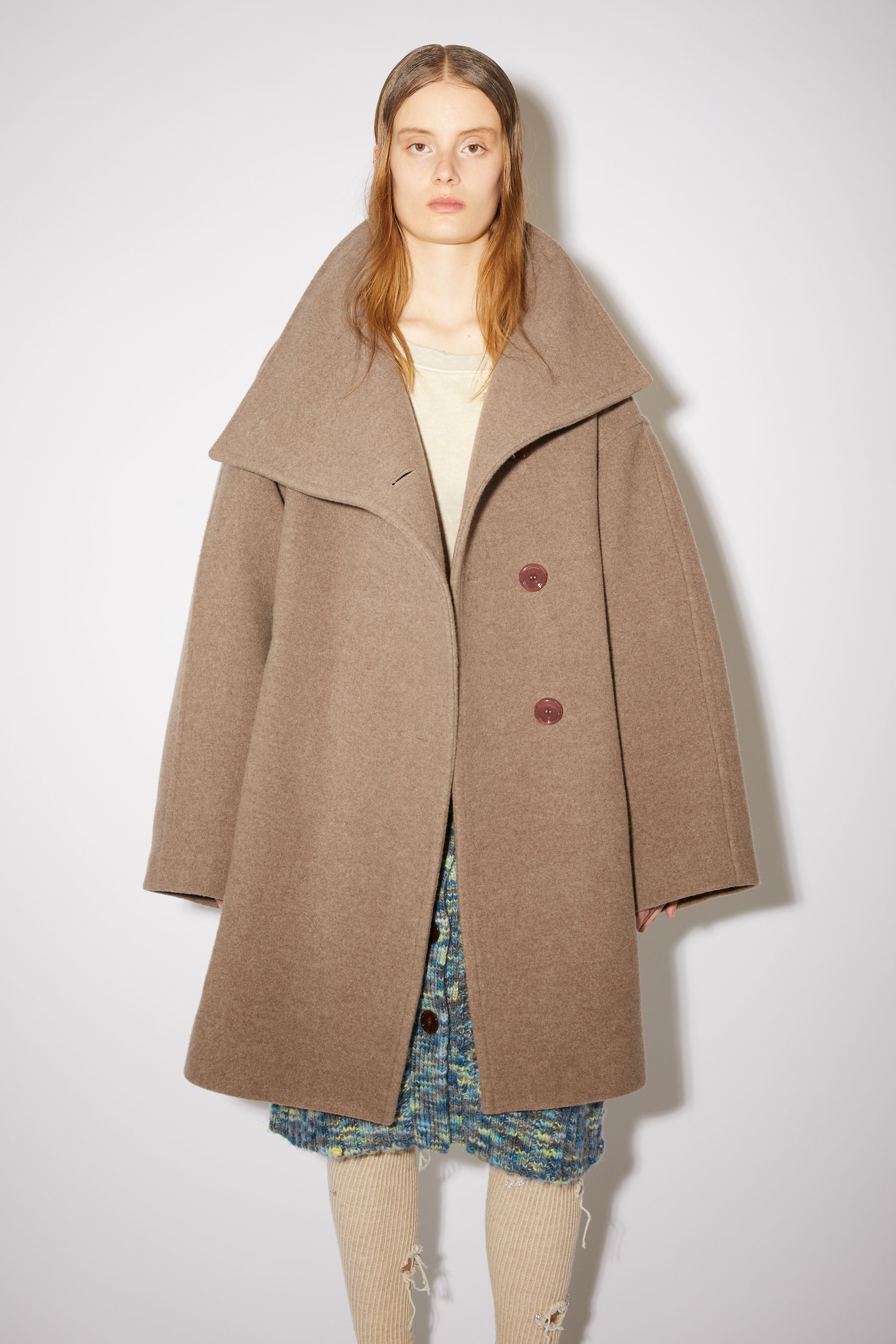 Wool funnel-neck coat - Light brown - 5