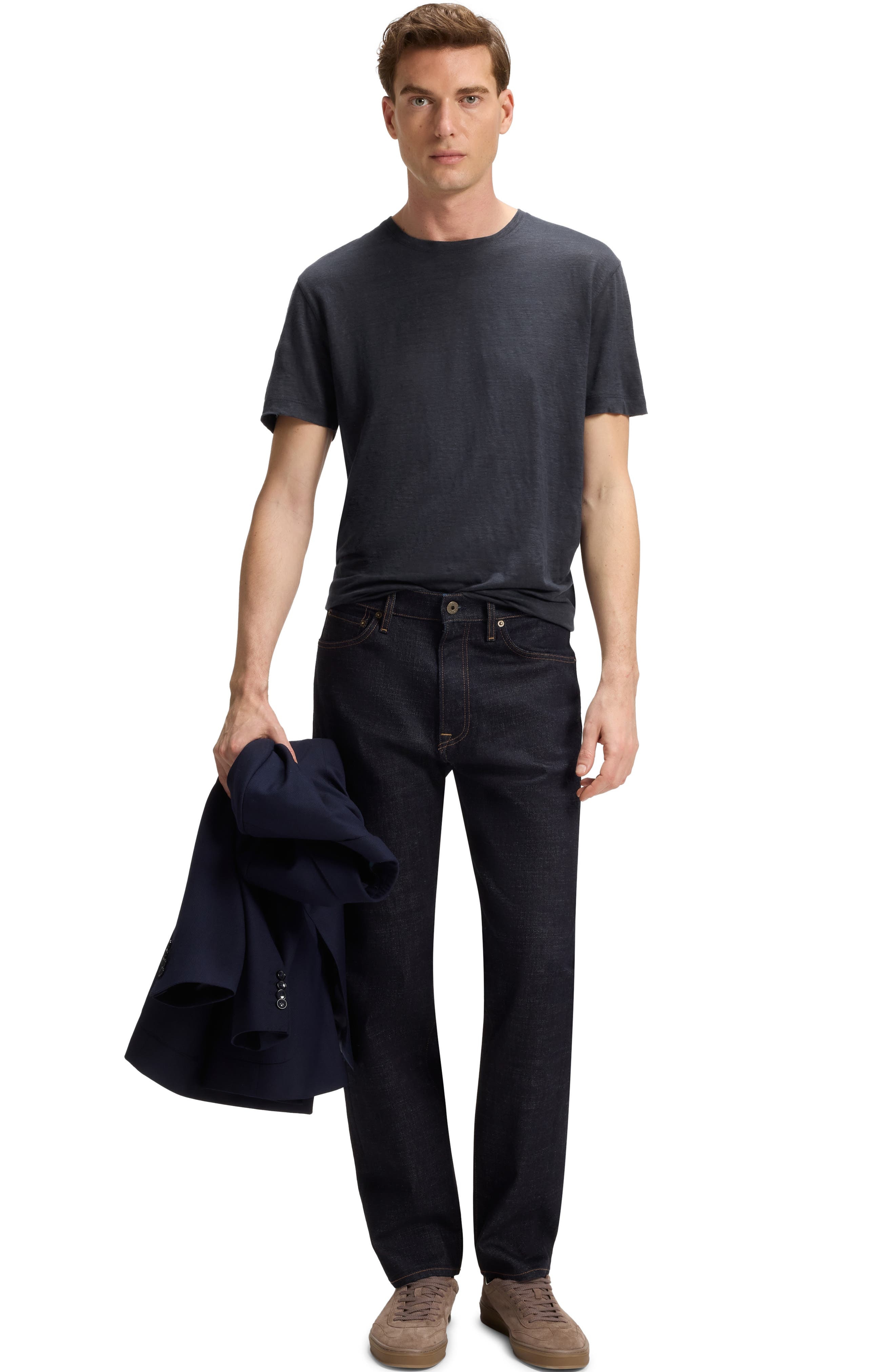 BOSS x Beckham Taut Linen T-Shirt in Dark Blue at Nordstrom - 6