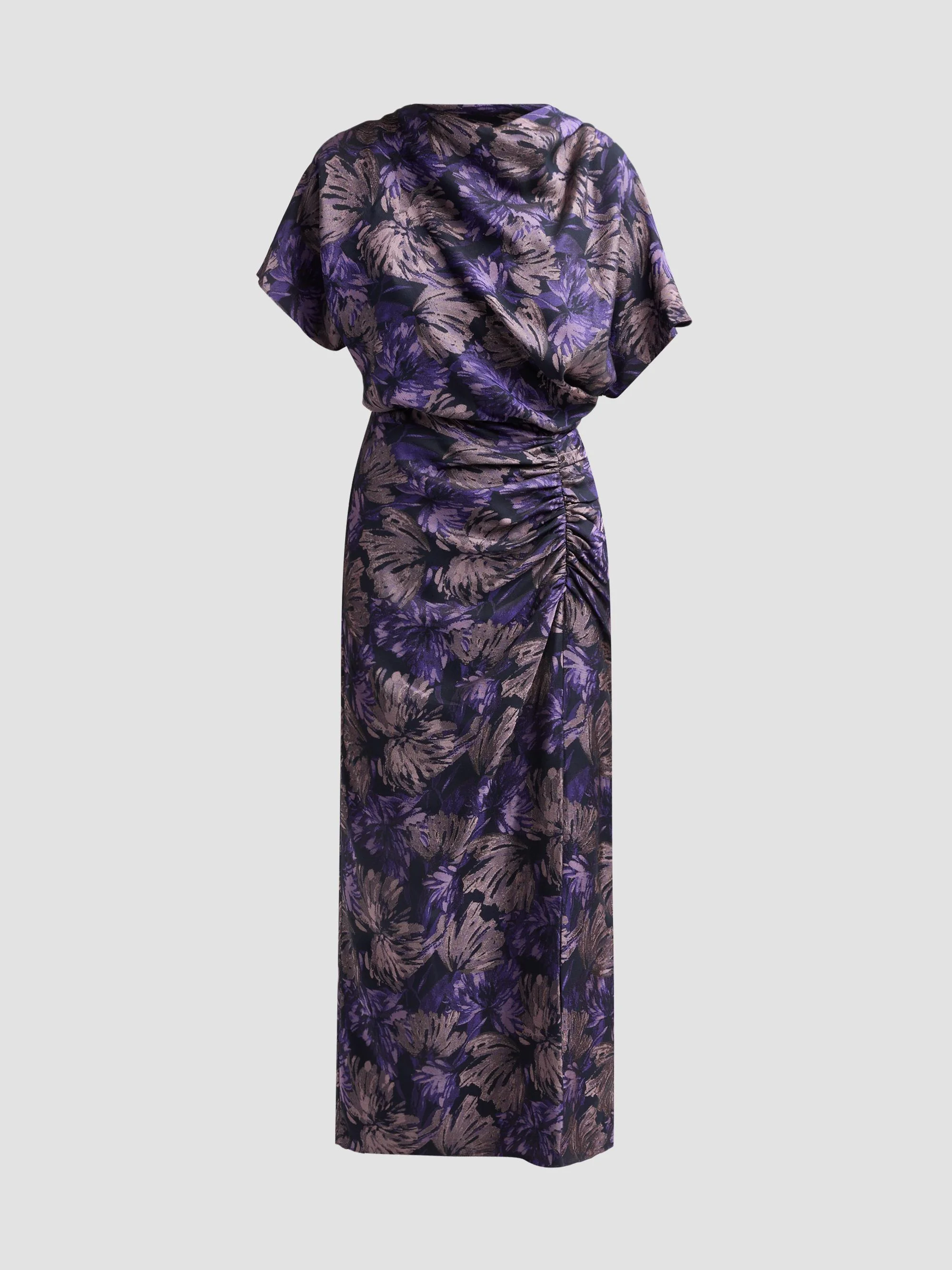 Women's Floral Jacquard Draped Midi Dress - Amethyst Multi - 1