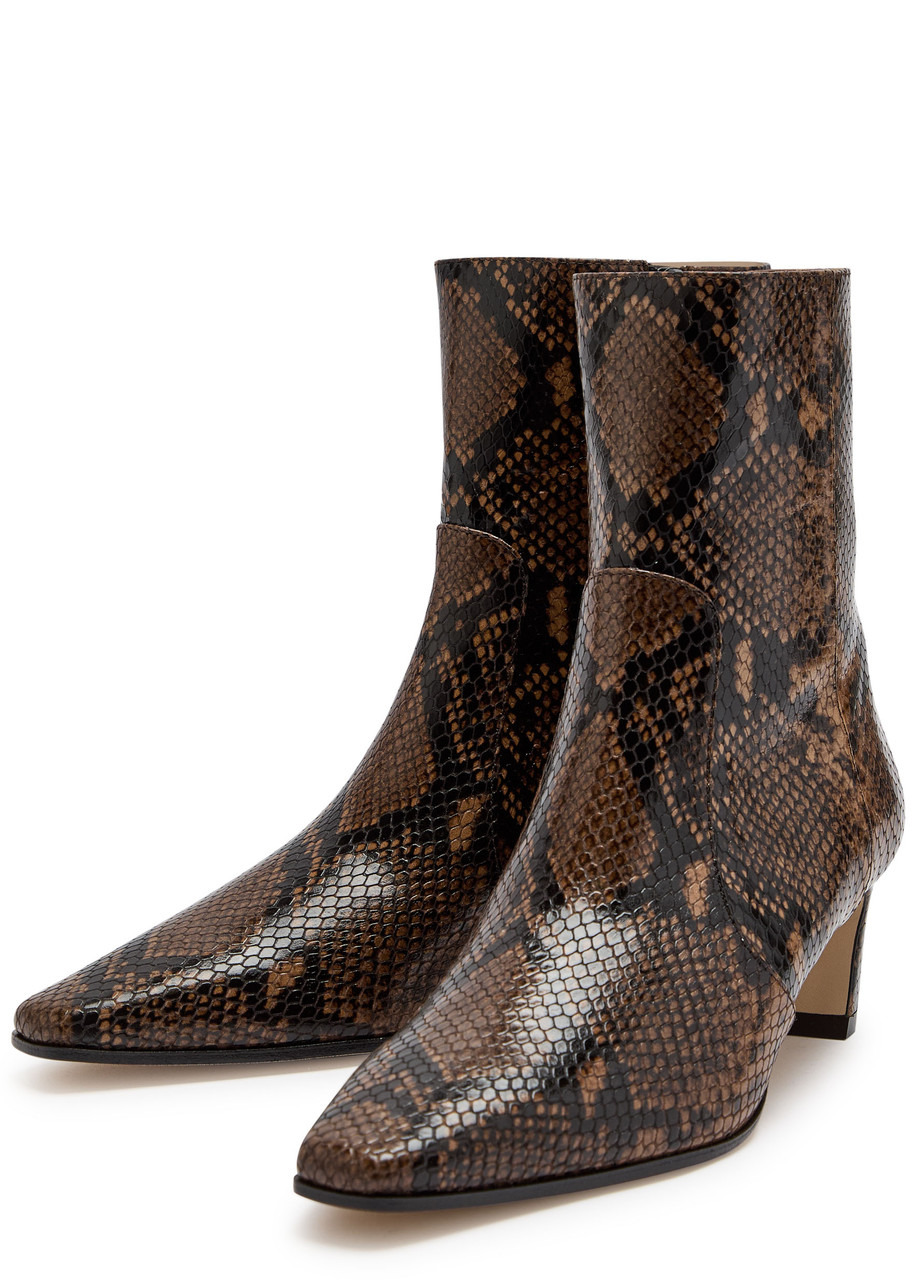 Stuart Weitzman Stassi 50 Snake-effect Leather Ankle Boots - 3
