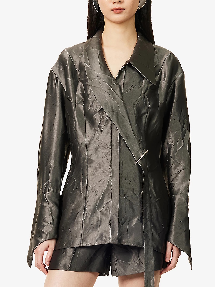 Oversized Crinkled Claw Loop Woven Shirt - 3