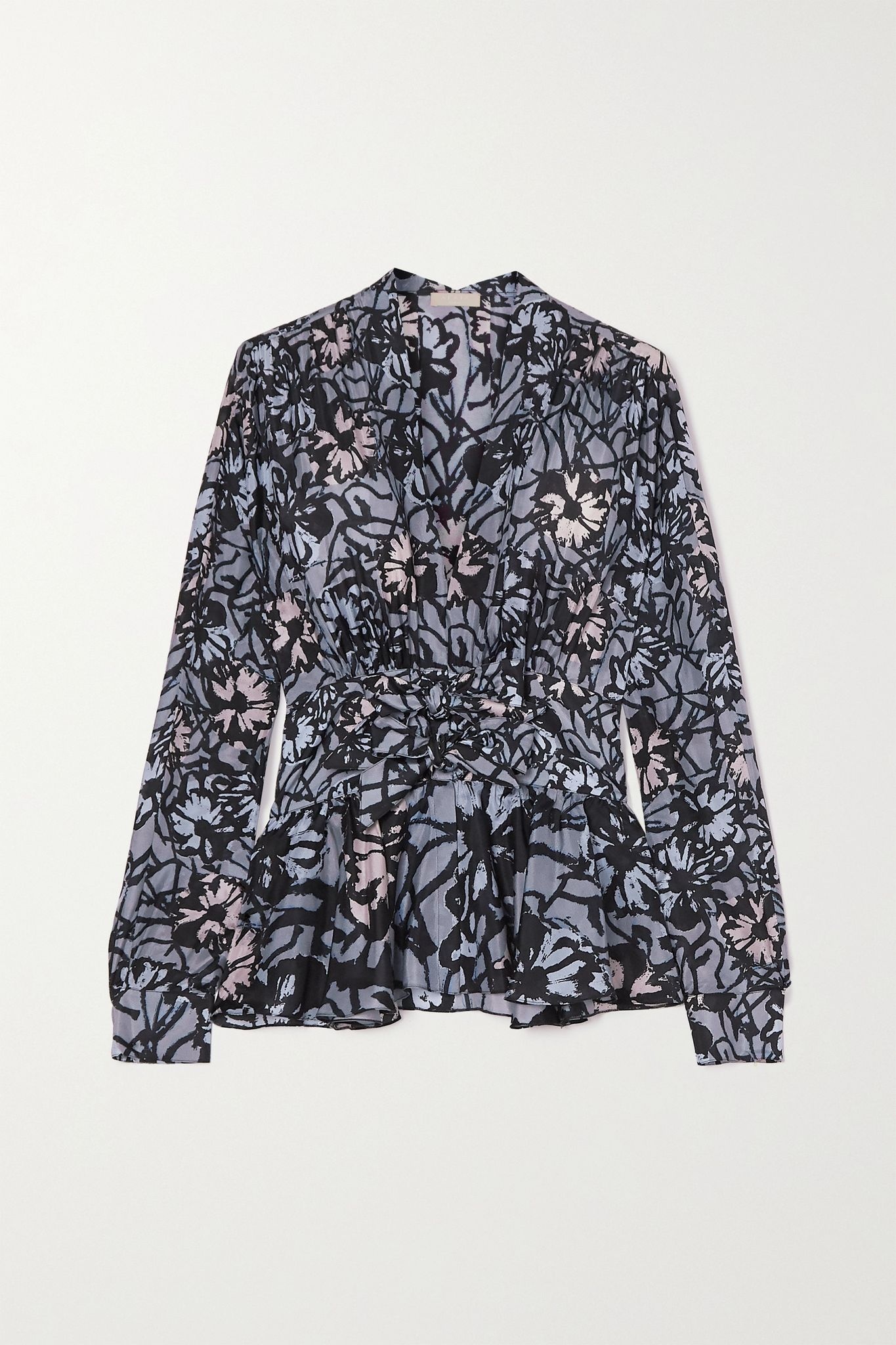 Belted floral-print silk-habotai blouse - 1