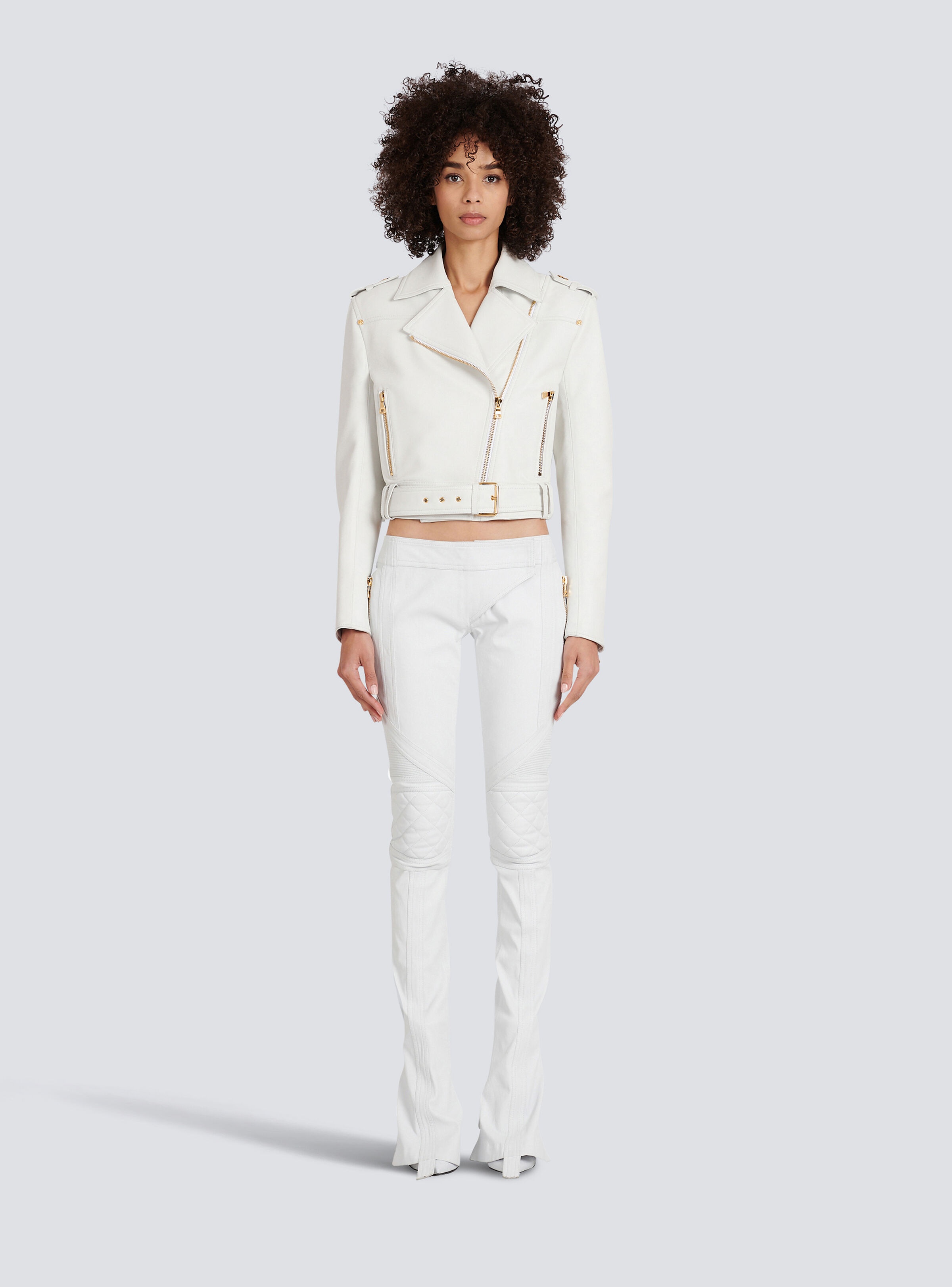 Cropped leather biker jacket - 3