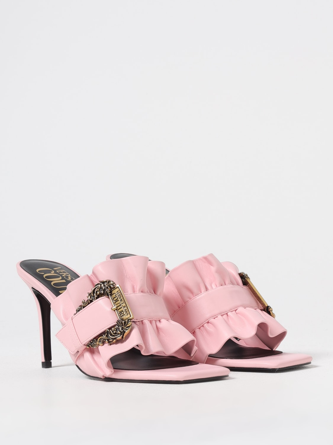Versace Jeans Couture Emily synthetic leather heeled mules with Baroque buckle - 2
