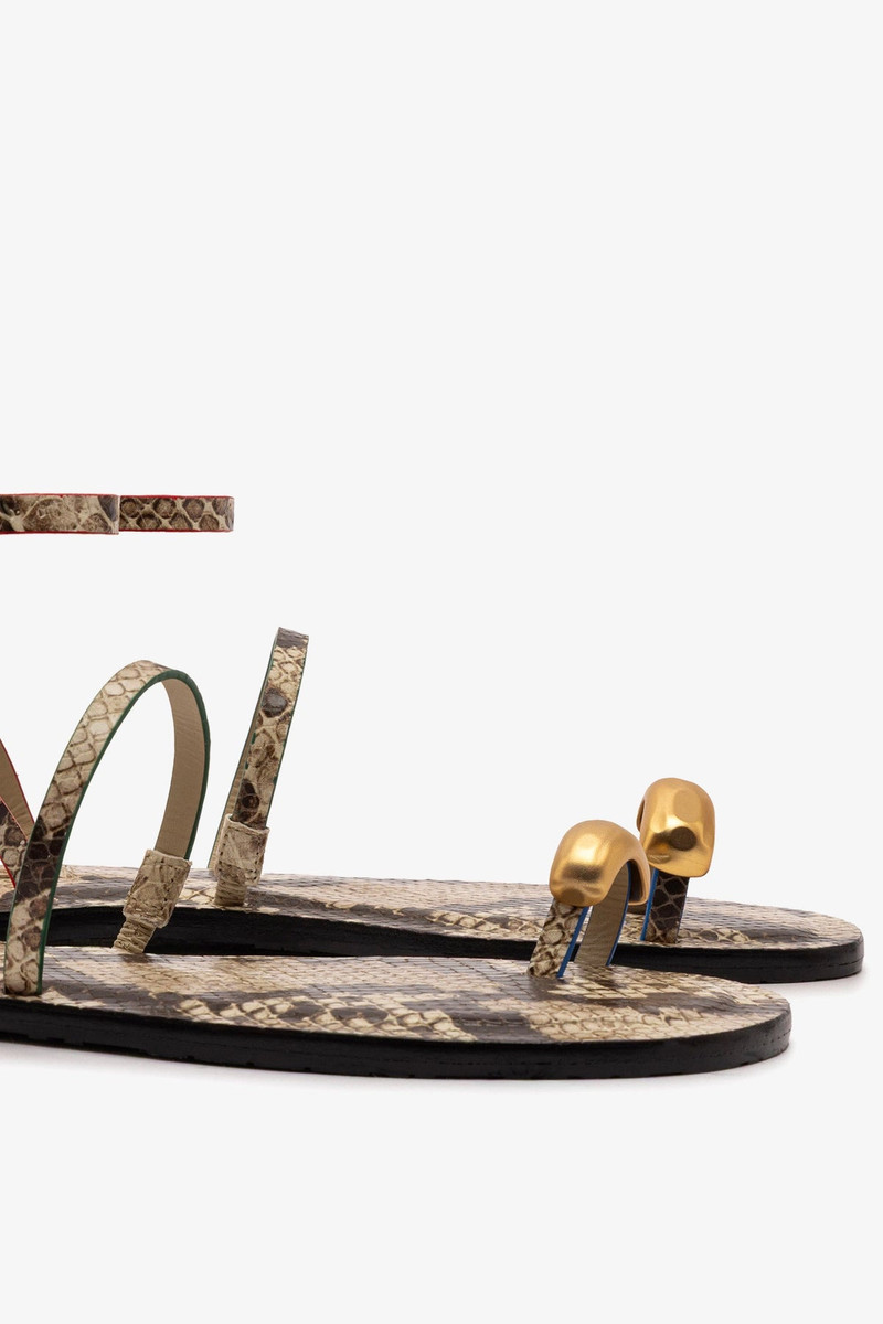 Biarritz Flat Sandal In Neutral Snake Leather 4