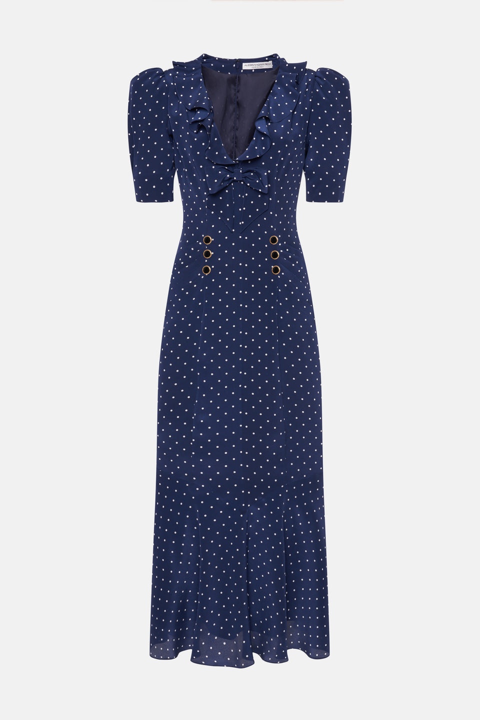 POLKA DOT PRINT SILK DRESS WITH RUFFLE AND BOW - 1