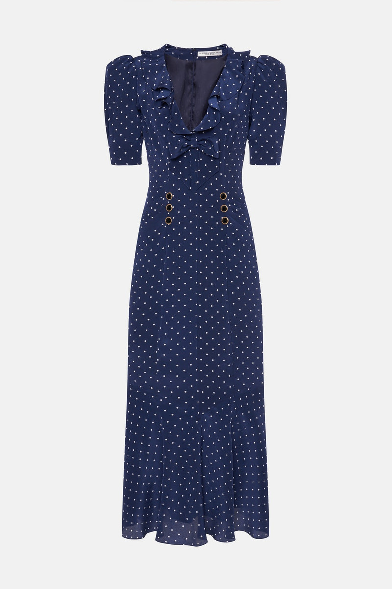 POLKA DOT PRINT SILK DRESS WITH RUFFLE AND BOW 1