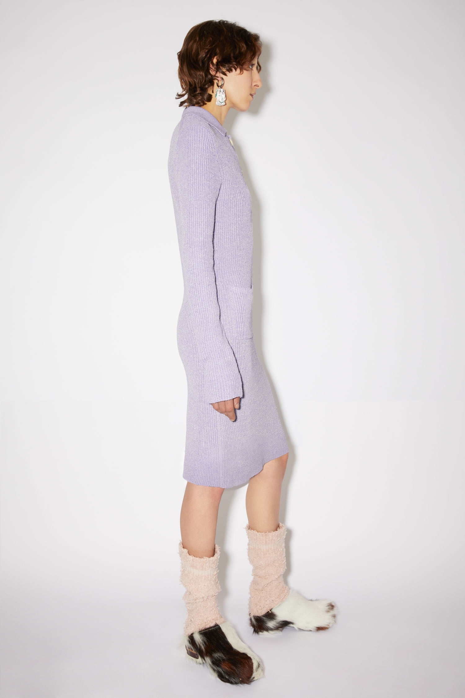 Ribbed polo dress - Lilac purple - 4
