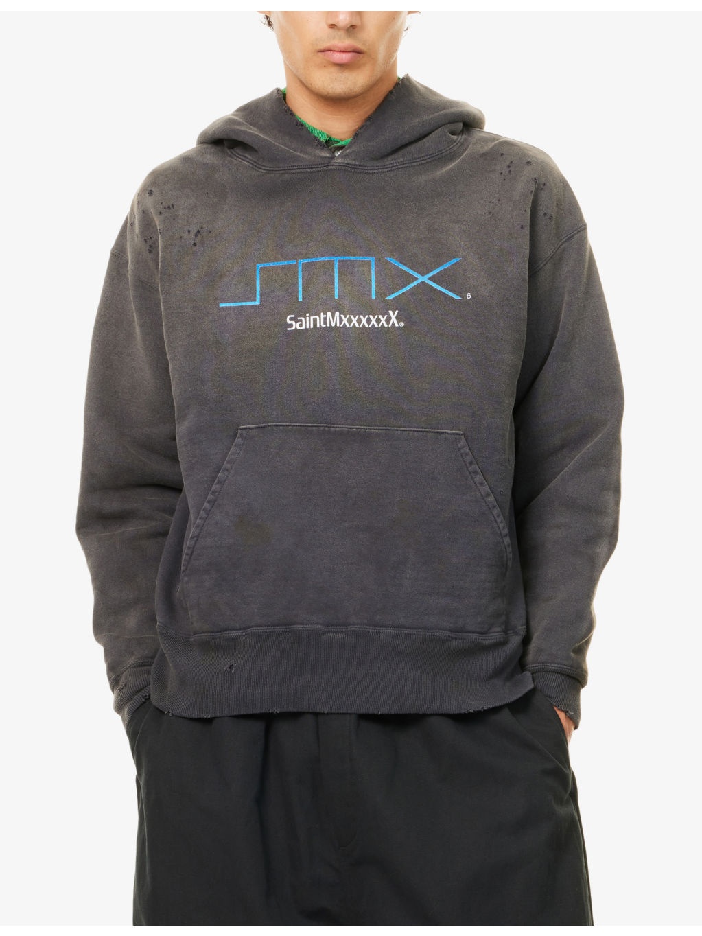 Graphic-Print Destressed Cotton Hoody - 3