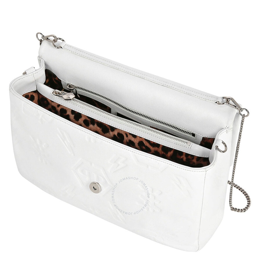 Open Box - Philipp Plein White Leather Shoulder Bag with Embossed Monogram - 4