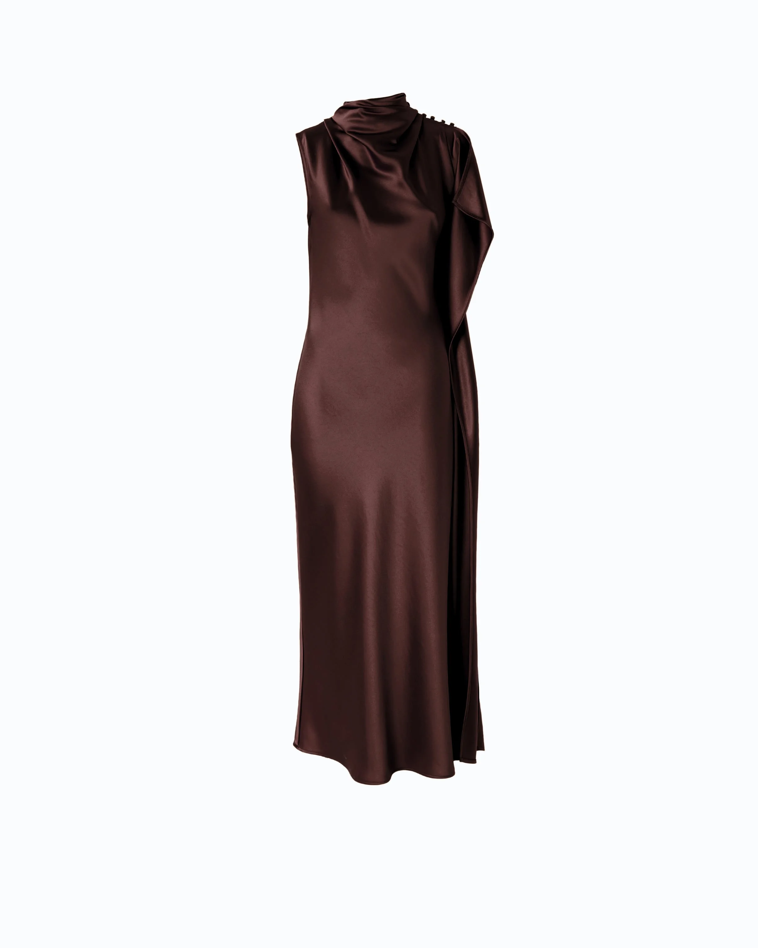 LONG, ONE-SHOULDER SATIN DRESS - 1
