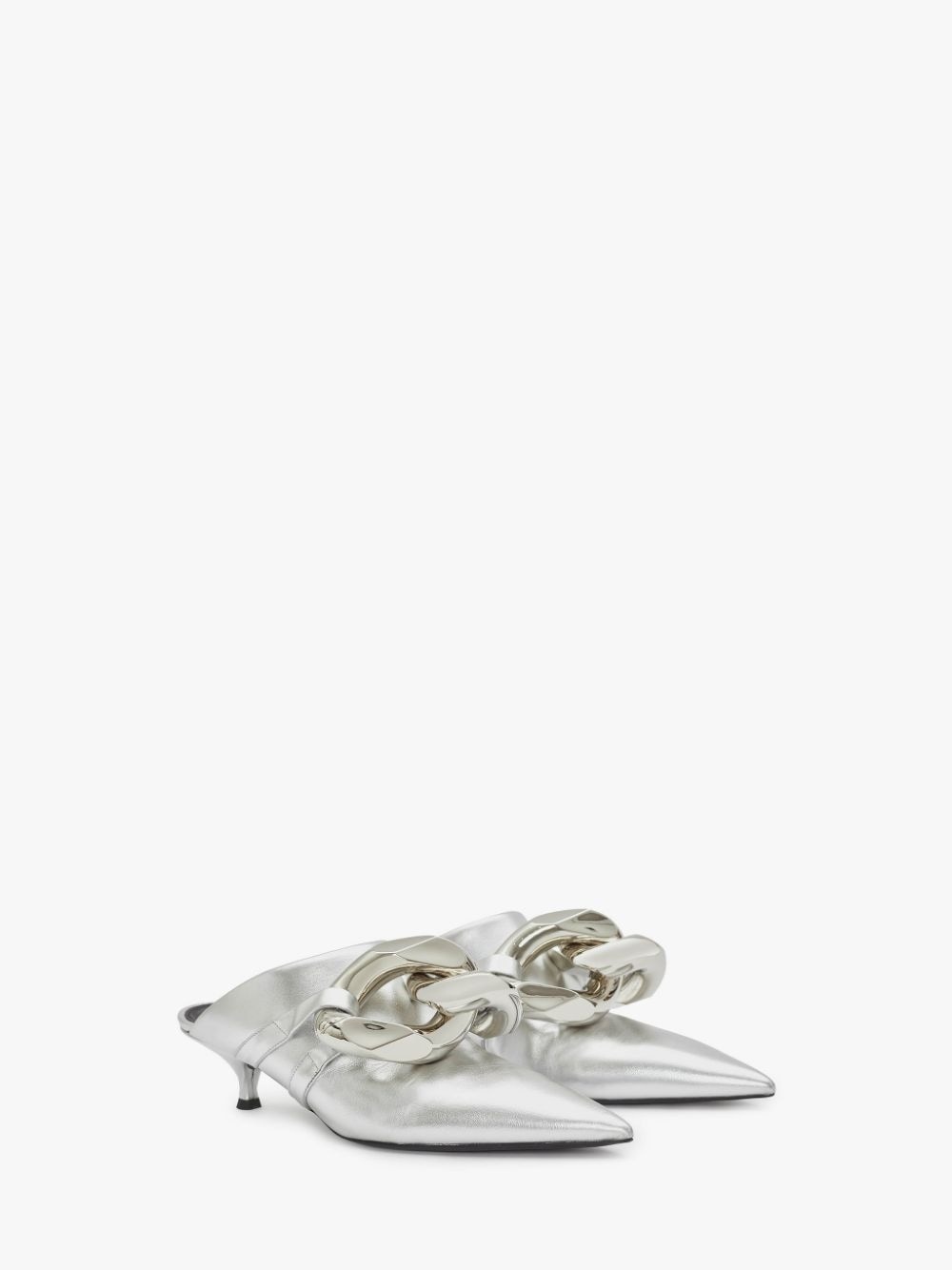 CHAIN LEATHER KITTEN MULES - 3