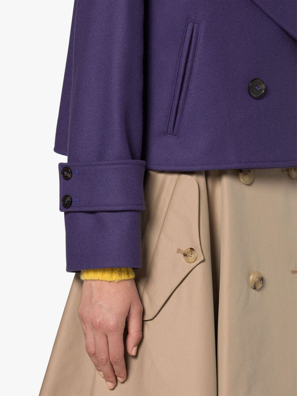 KIRSTEE PURPLE WOOL CROPPED PEA COAT - 5