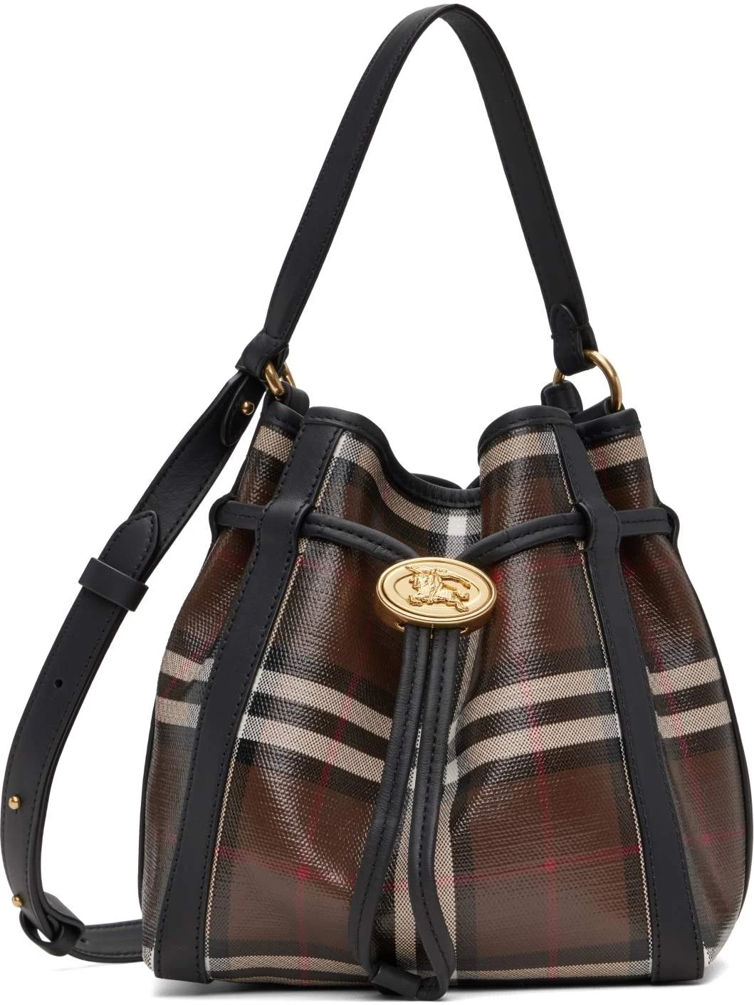 Brown Mini Check Bucket Bag - 1