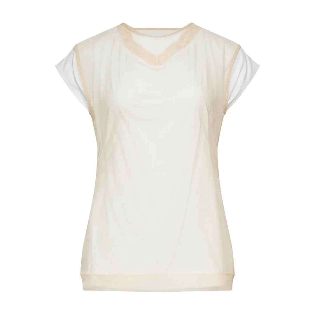 Layered Liquid Cap Sleeve Lace Top - 1
