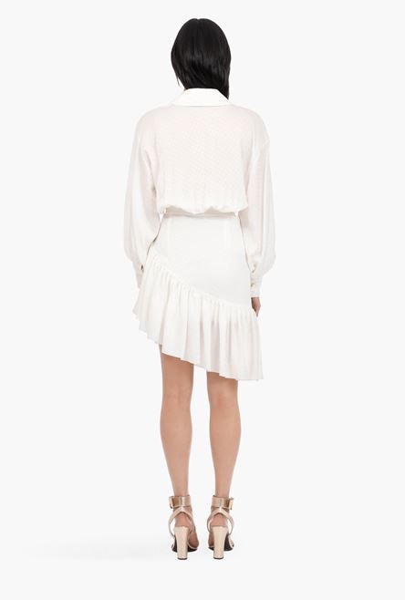 White silk shirt dress and Balmain logo belt - 3