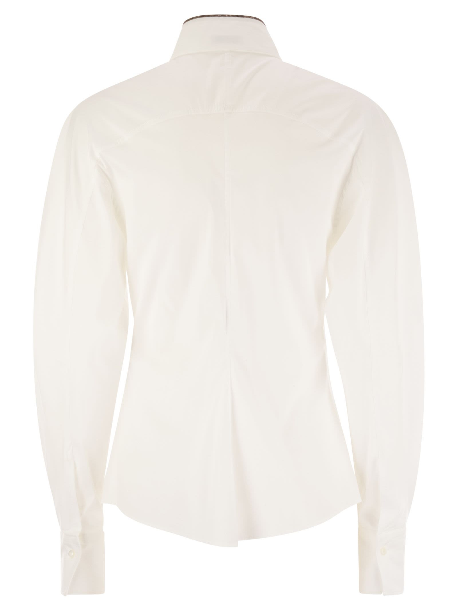 Brunello Cucinelli Women Stretch Cotton Poplin Shirt With Shiny Collar Detail - 2