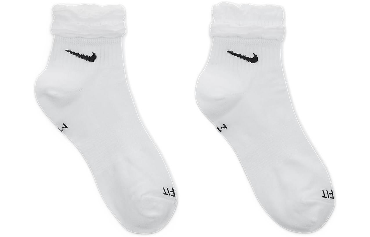 Nike Solid Color Logo Quick Dry Athleisure Casual Sports Knit Socks Unisex 2 Pairs White DH5485-100 - 3