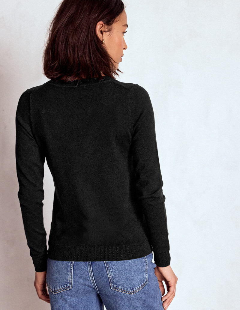 Emilia Cotton V Neck Sweater-Black 4
